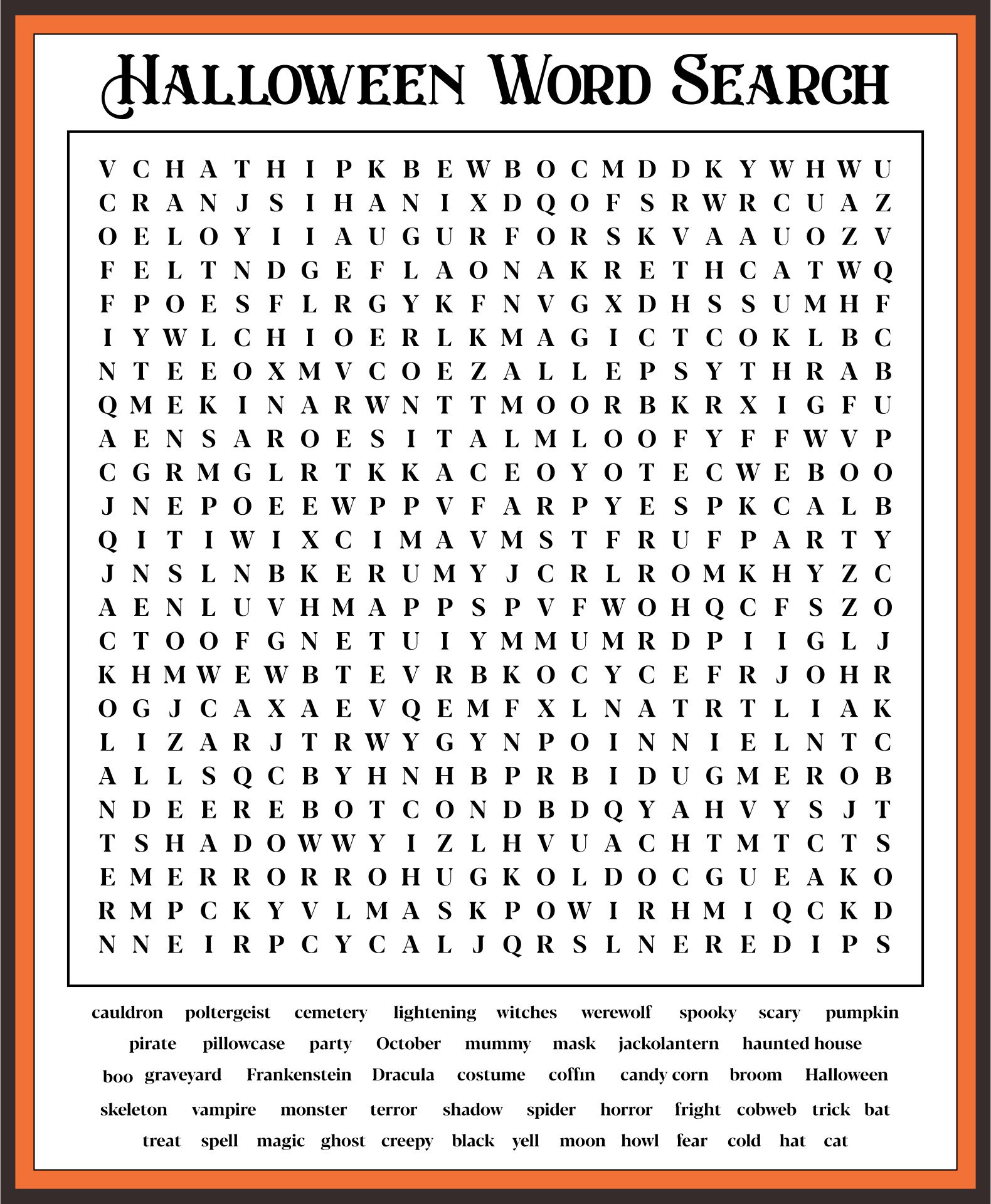 10 Best Long Halloween Word Search Printable Printablee