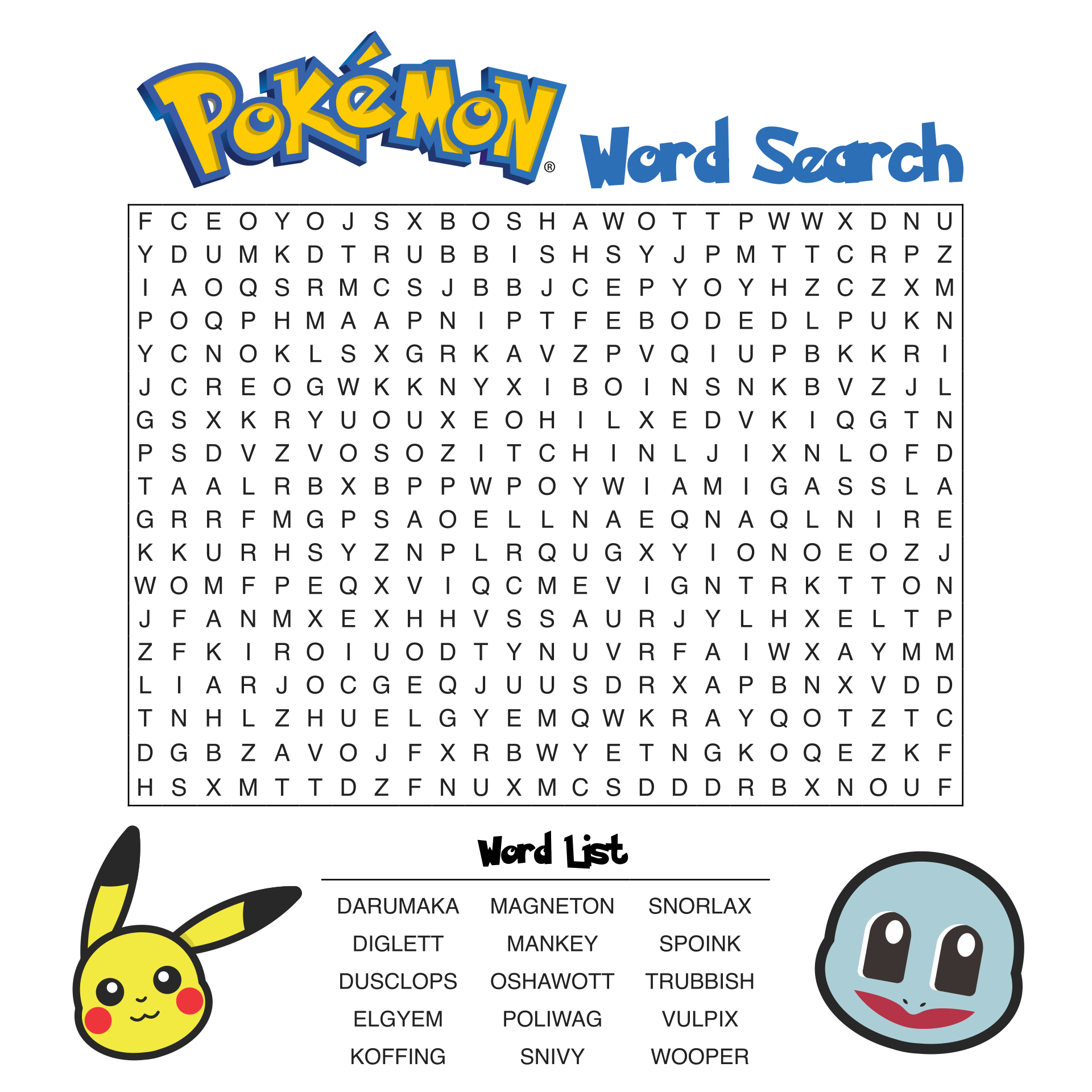 10 Best Pokemon Word Search Puzzles Printable Printablee