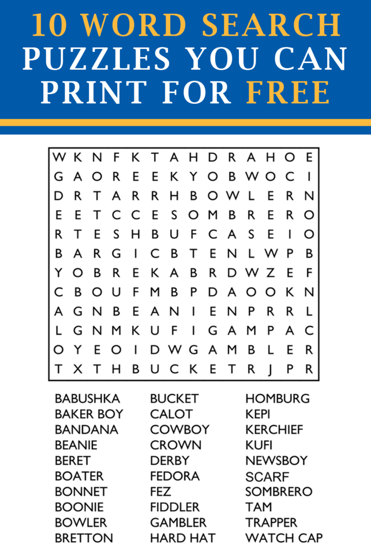 Word Find Puzzles Printable Free For Seniors