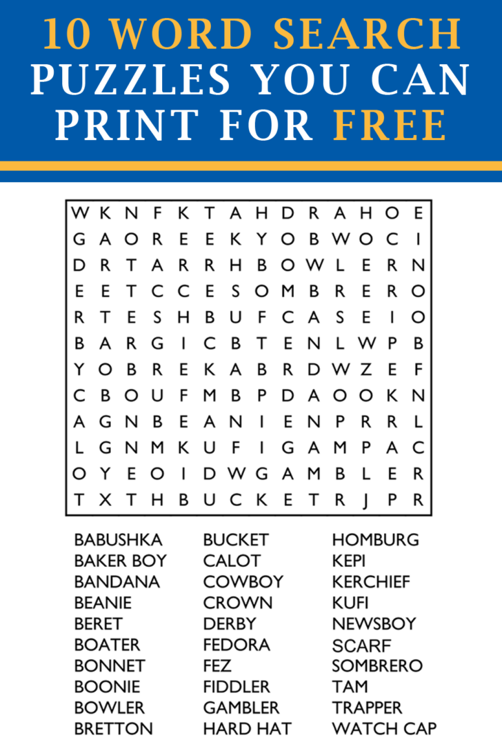 Free Large Print Word Search Printable