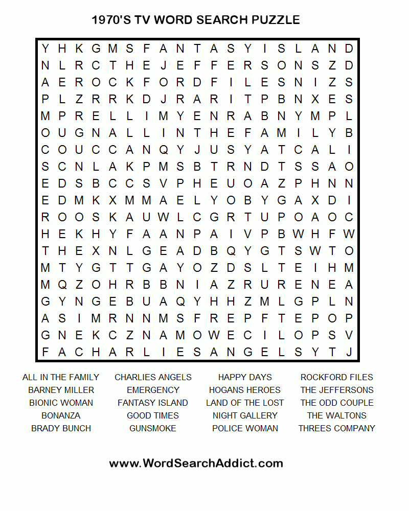 1970 s TV Printable Word Search Puzzle Word Search Puzzles Printables 