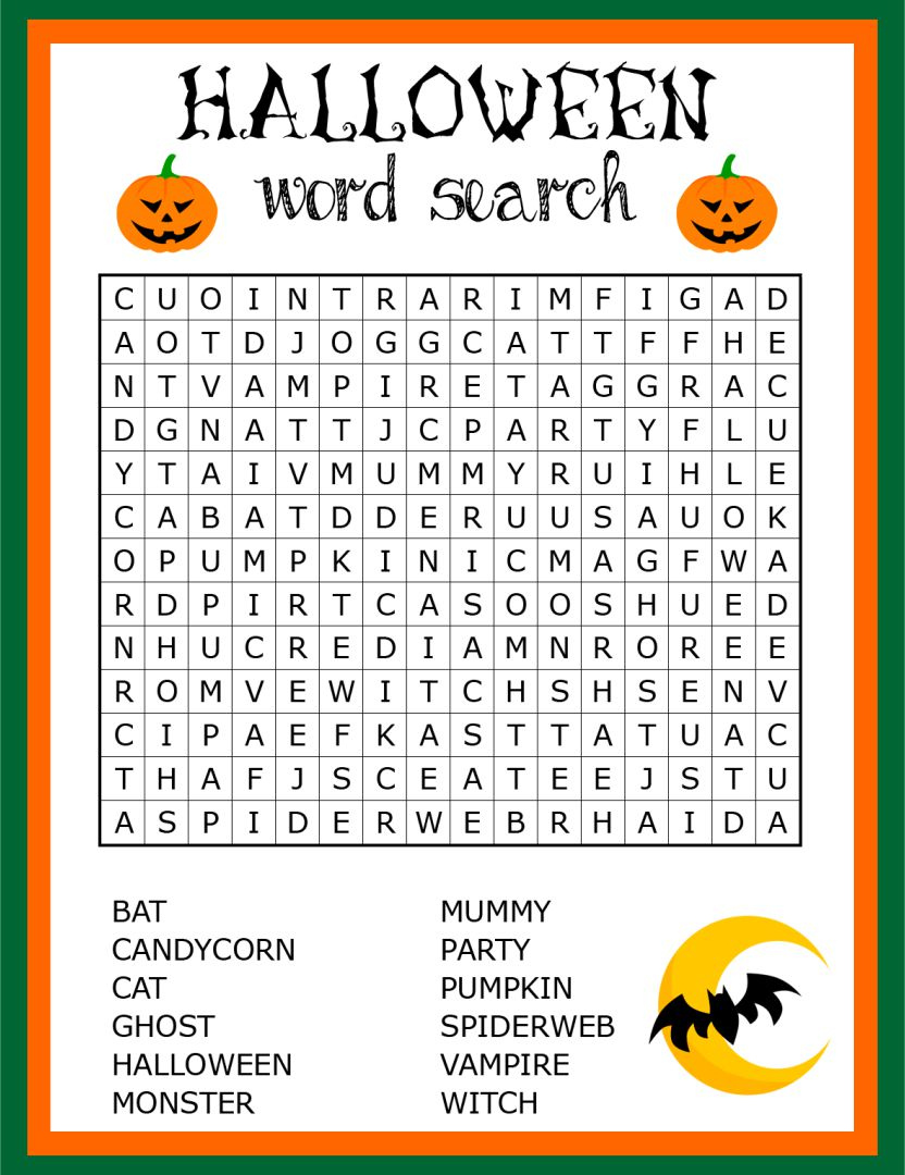 4 Best Printable Halloween Word Search Worksheets Printablee