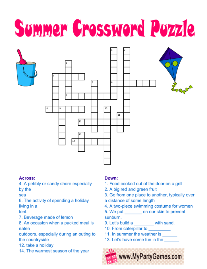 Summer Fun Crossword Puzzle Printable