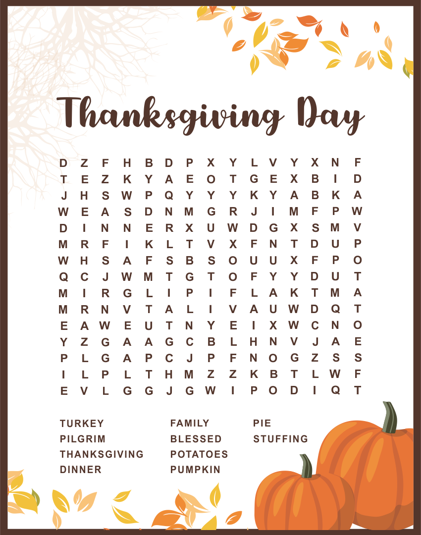 5 Best Thanksgiving Printable Word Searches 2nd Grade Printablee