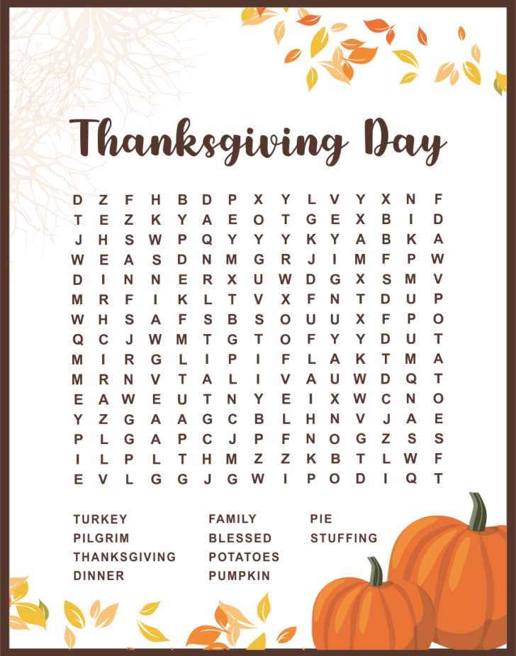 Thanksgiving Word Search Printable Free