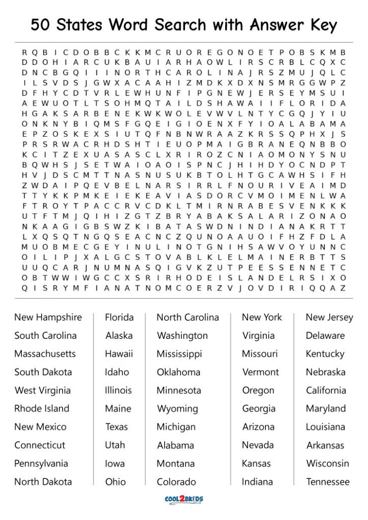 50 States Word Search Cool2bKids