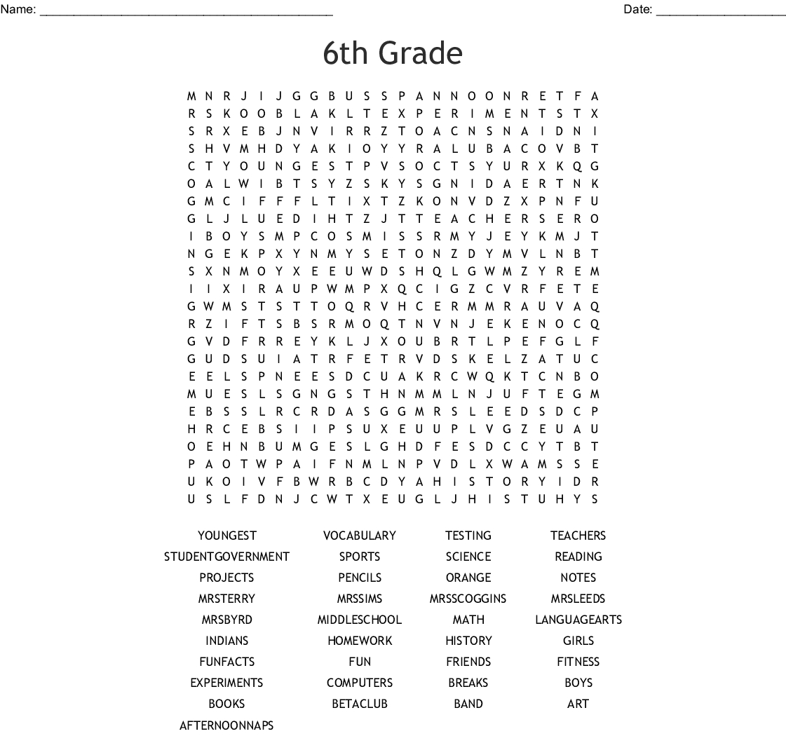 6th Grade Word Search Printable Word Search Printable