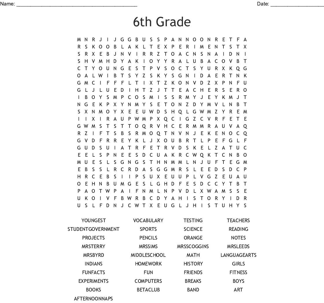 6 Grade Word Search