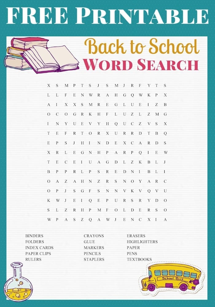 7 FREE Printable Back To School Word Searches