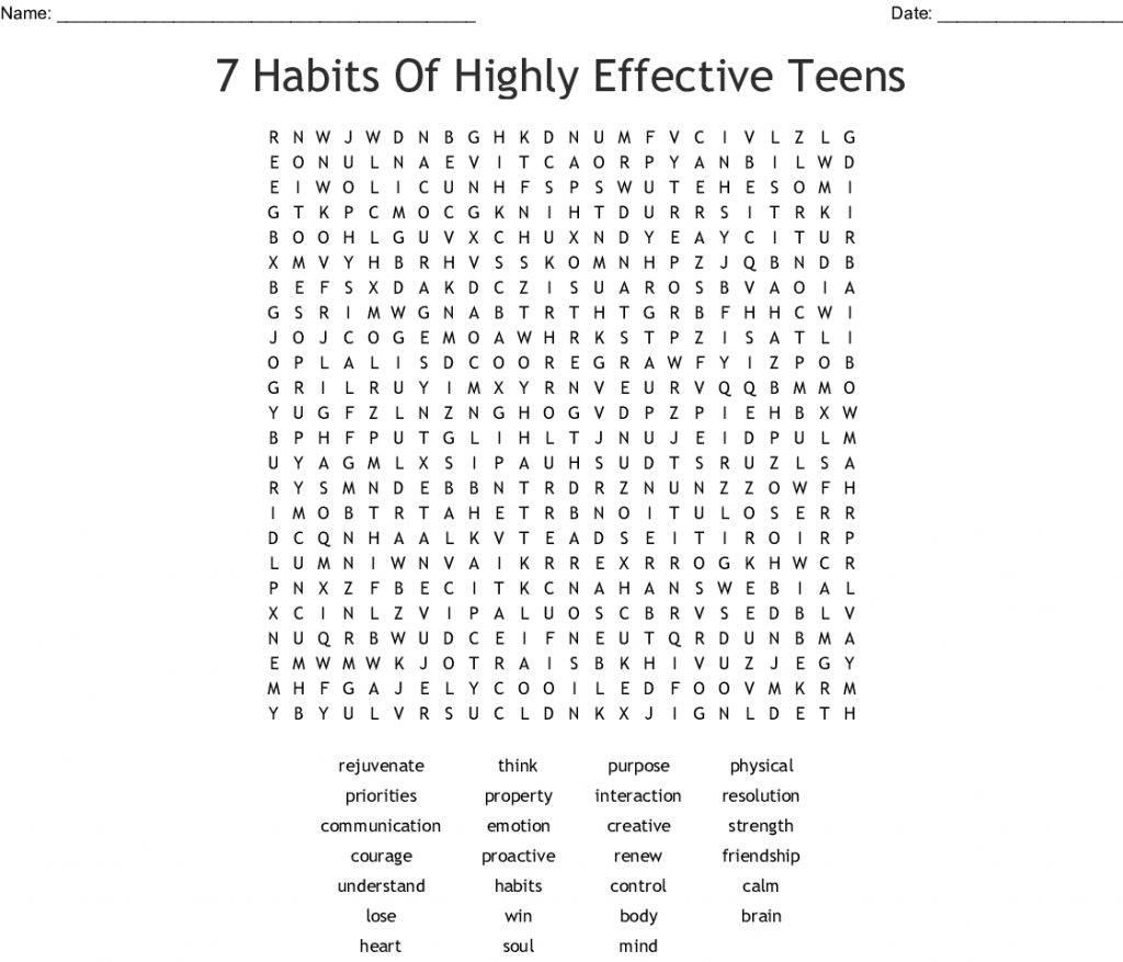 7 Habits Of Highly Effective Teens Word Search Wordmint Word Search 