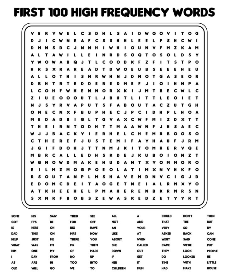 100 Word Printable Word Searches