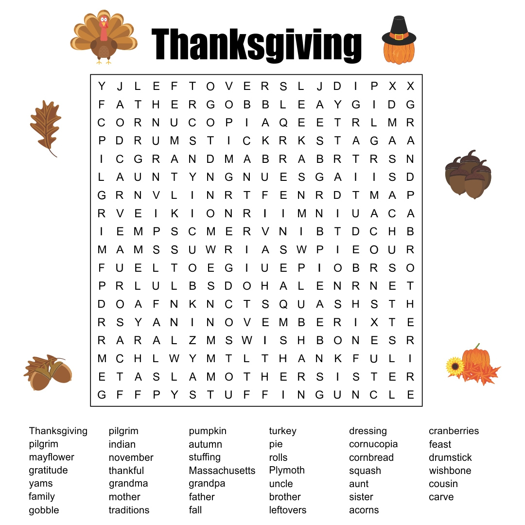 8 Best Easy Printable Thanksgiving Word Search Printablee