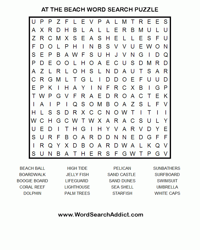 At The Beach Printable Word Search Puzzle Word Search Printables 