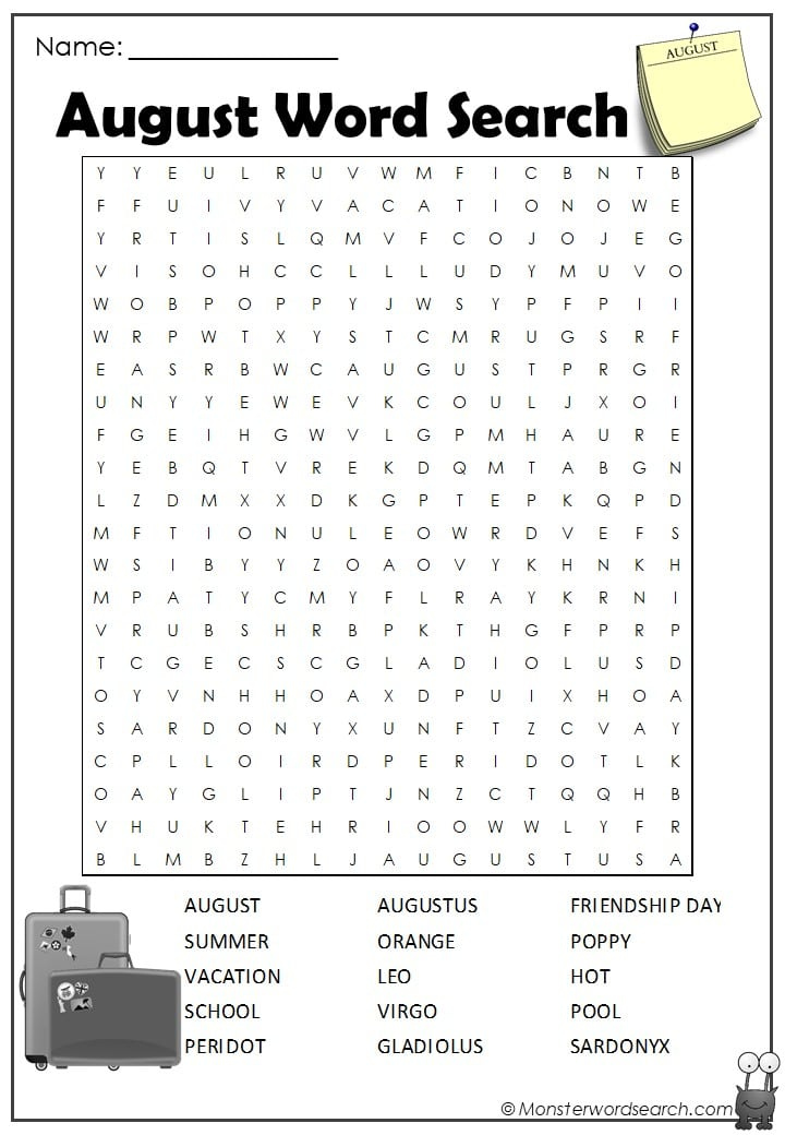 Free Printable Word Search Puzzles For August