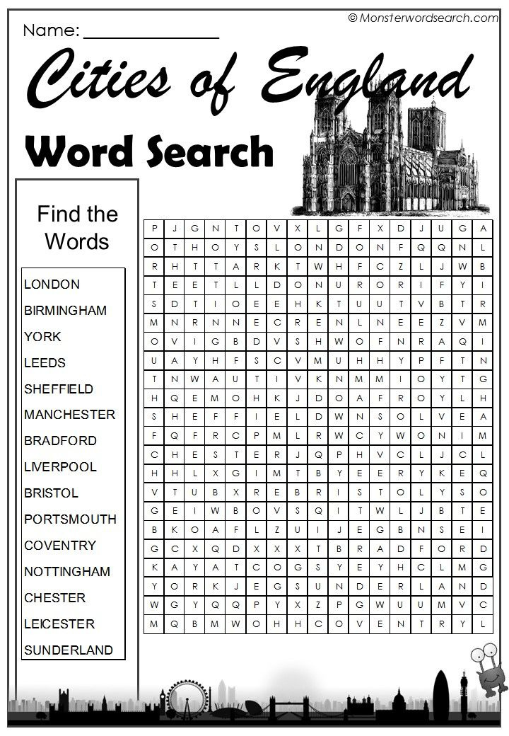 Awesome Cities Of England Word Search Word Find Free Printable Word 