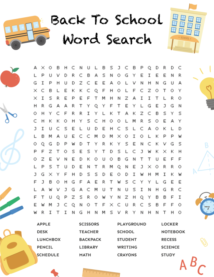 Back To School Printable Word Search