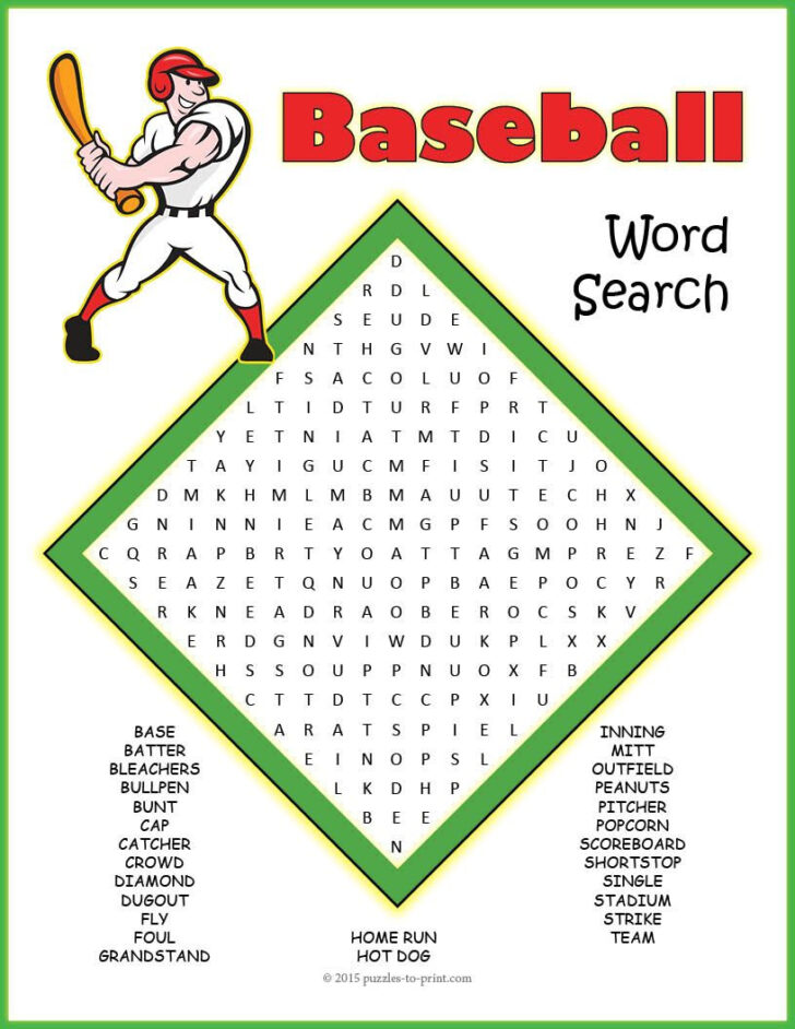 Baseball Word Search Printable