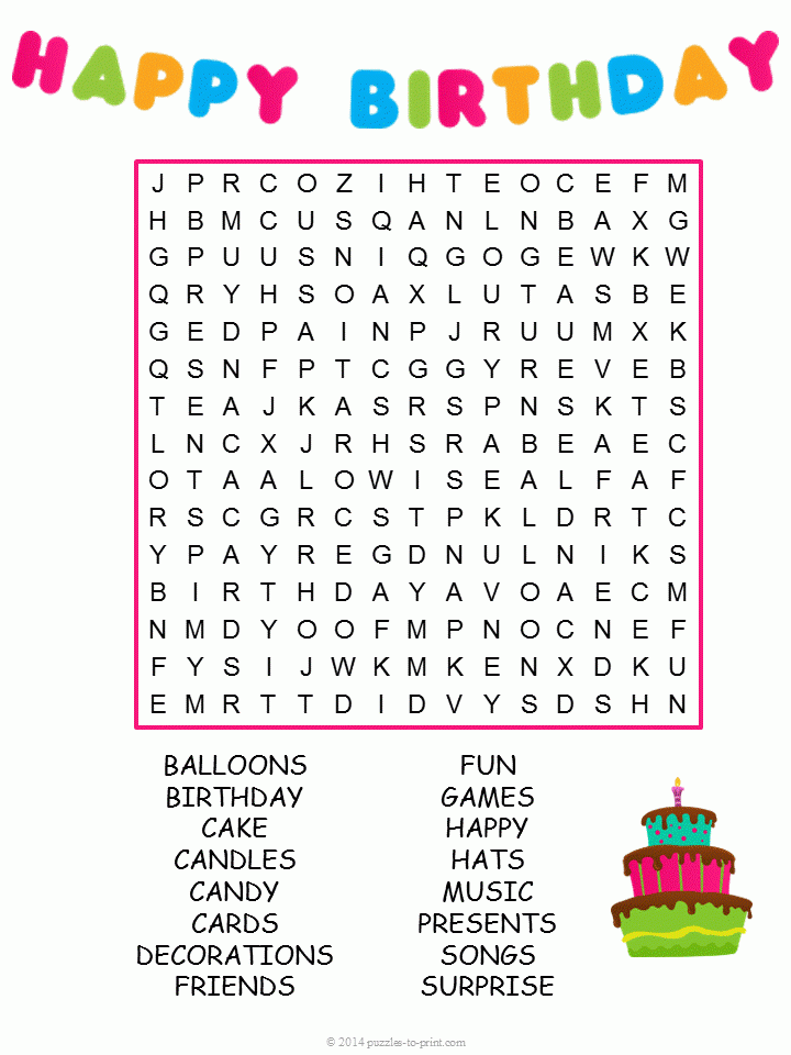 Birthday Word Search Printable