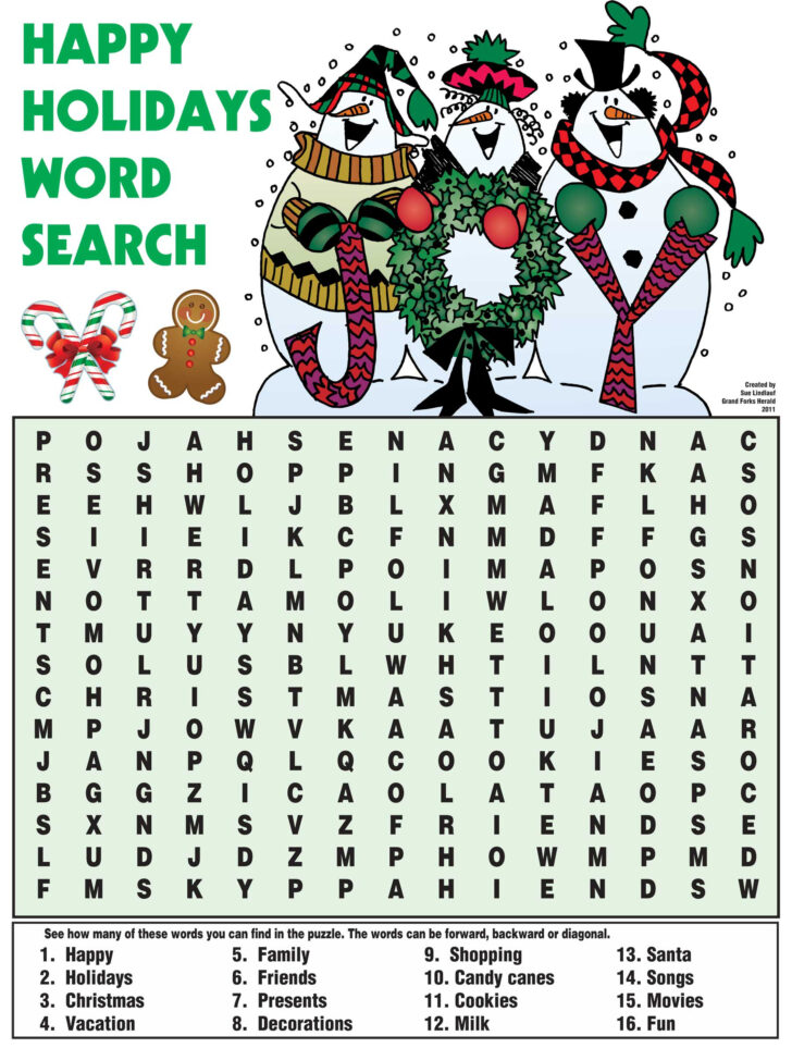 Free Printable Holiday Word Search