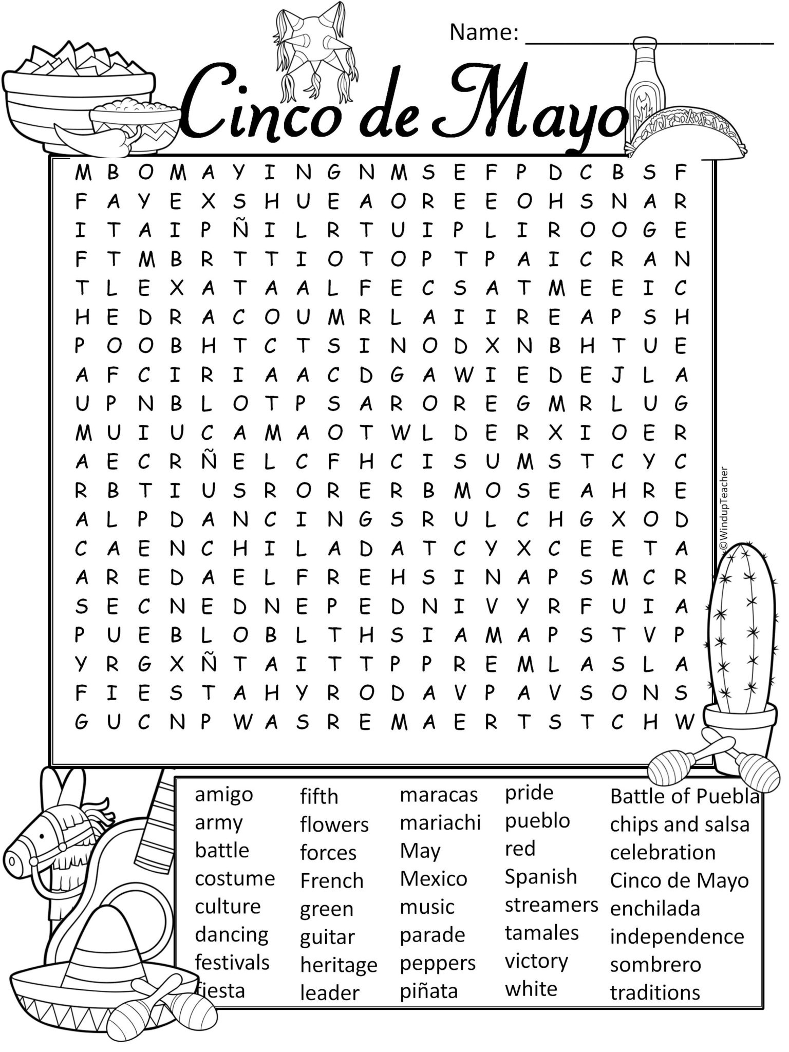 Cinco De Mayo Word Search Hard Grades 5 To Adult Made By Teachers