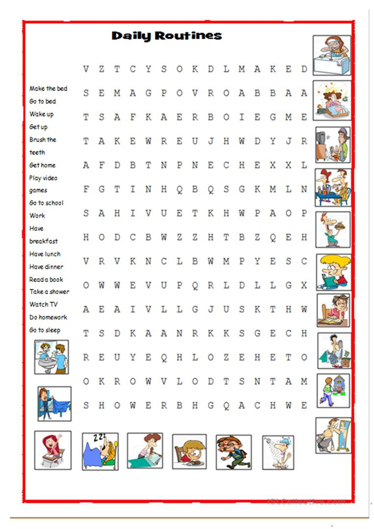 Daily Routines Picture Dictionary And Wordsearch English Word 