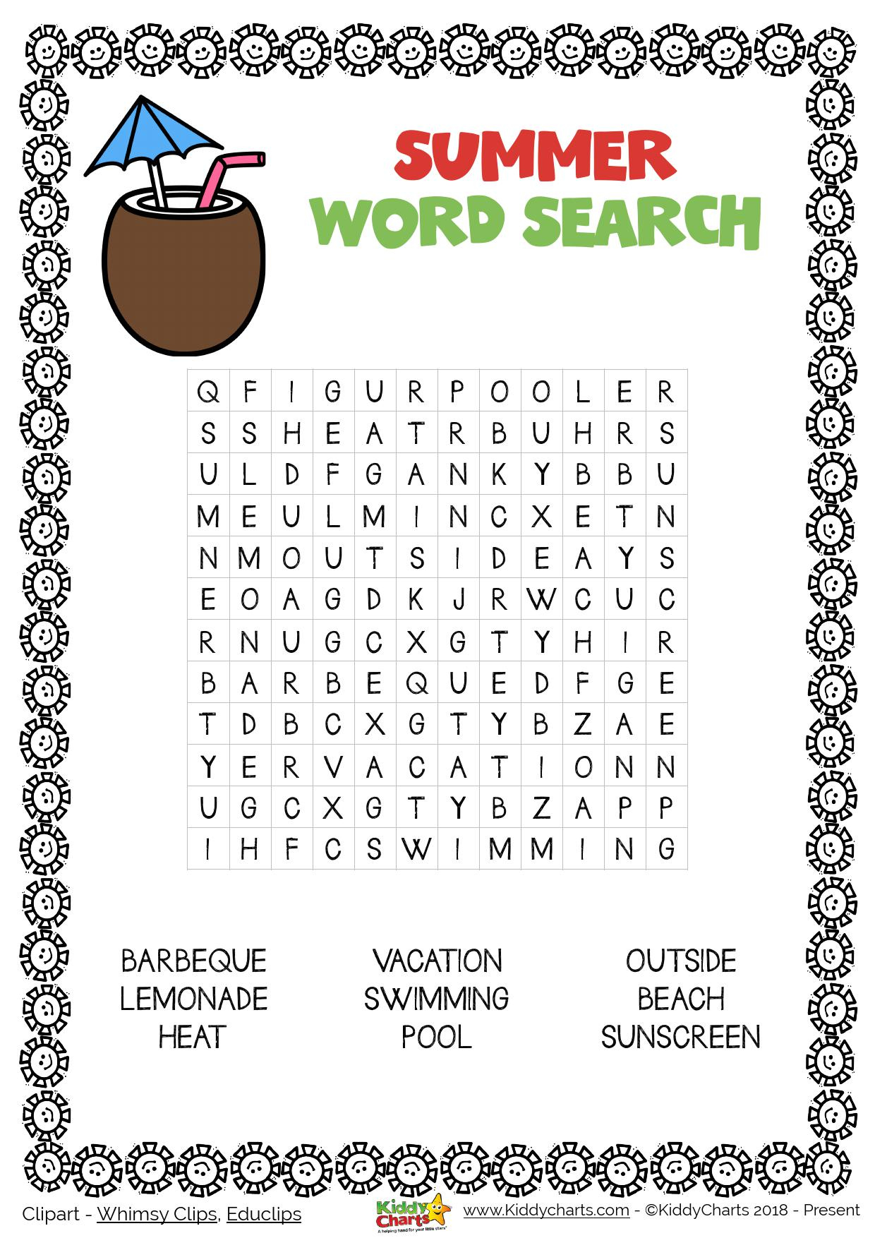 Day 8 Summer Wordsearch KiddyChartsSummer