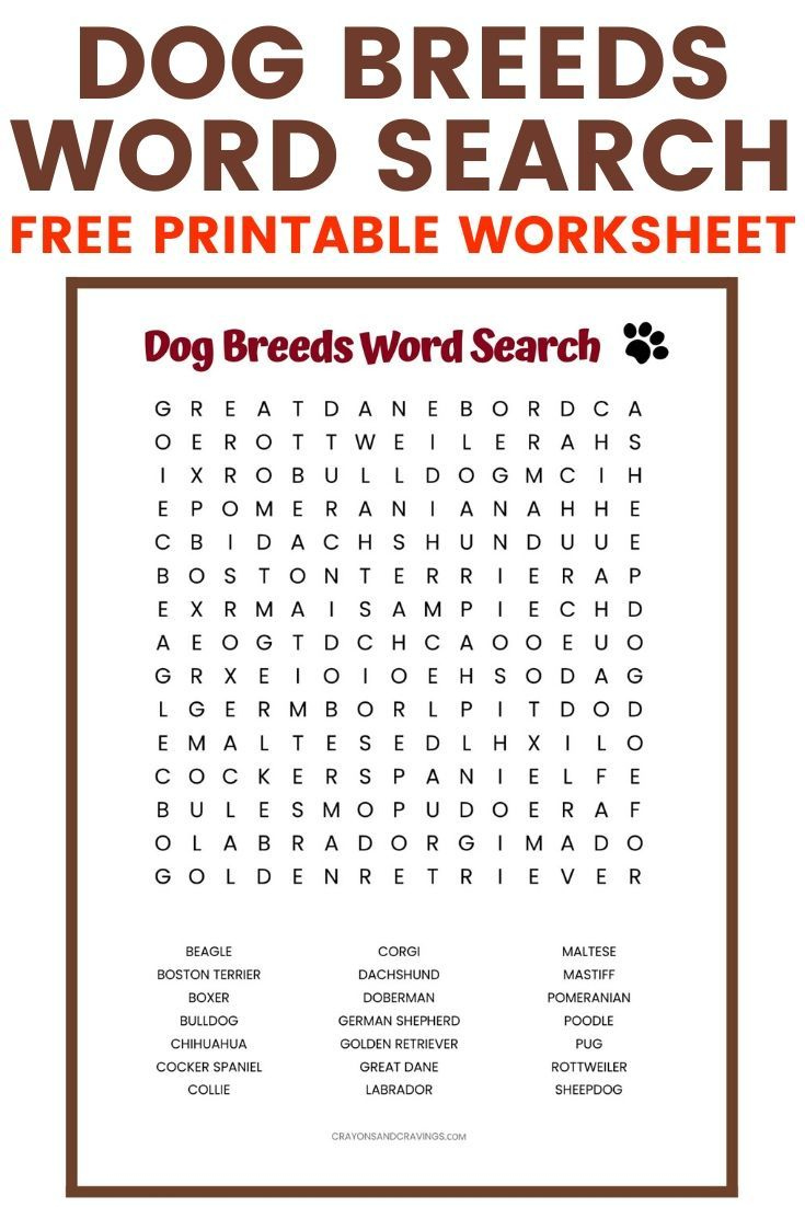 Dog Breeds Word Search Free Printable In 2020 Word Puzzles For 