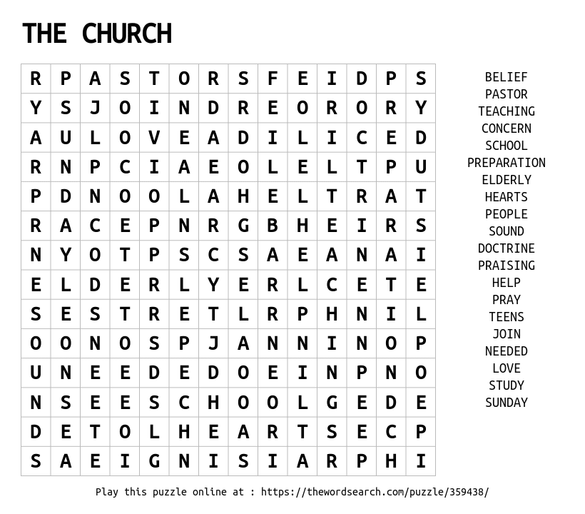 Download Word Search On THE CHURCH