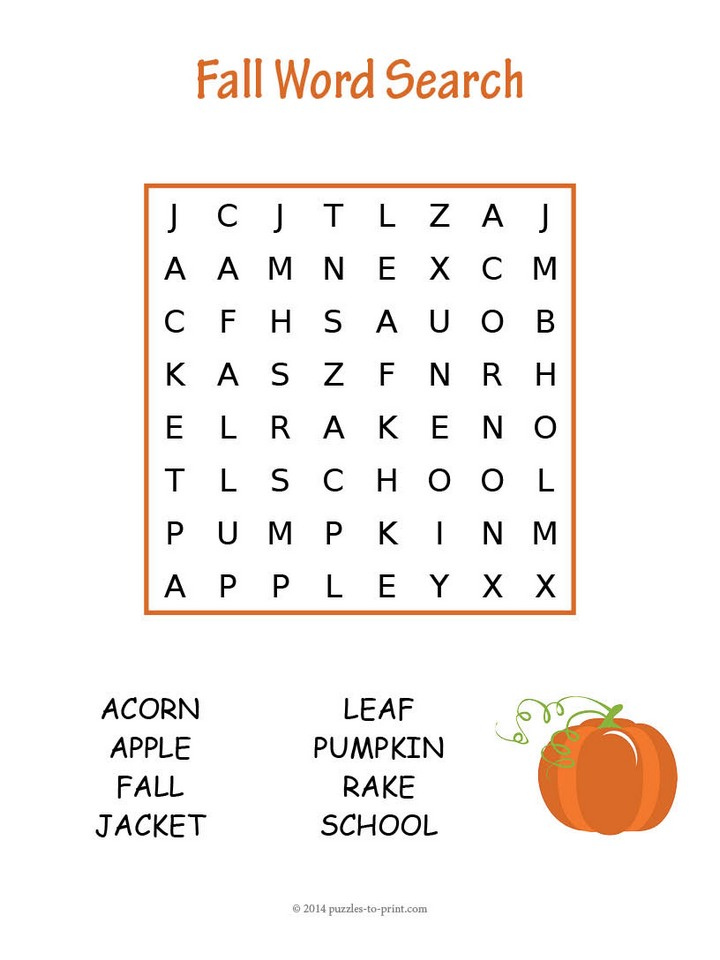 Easy Fall Word Search