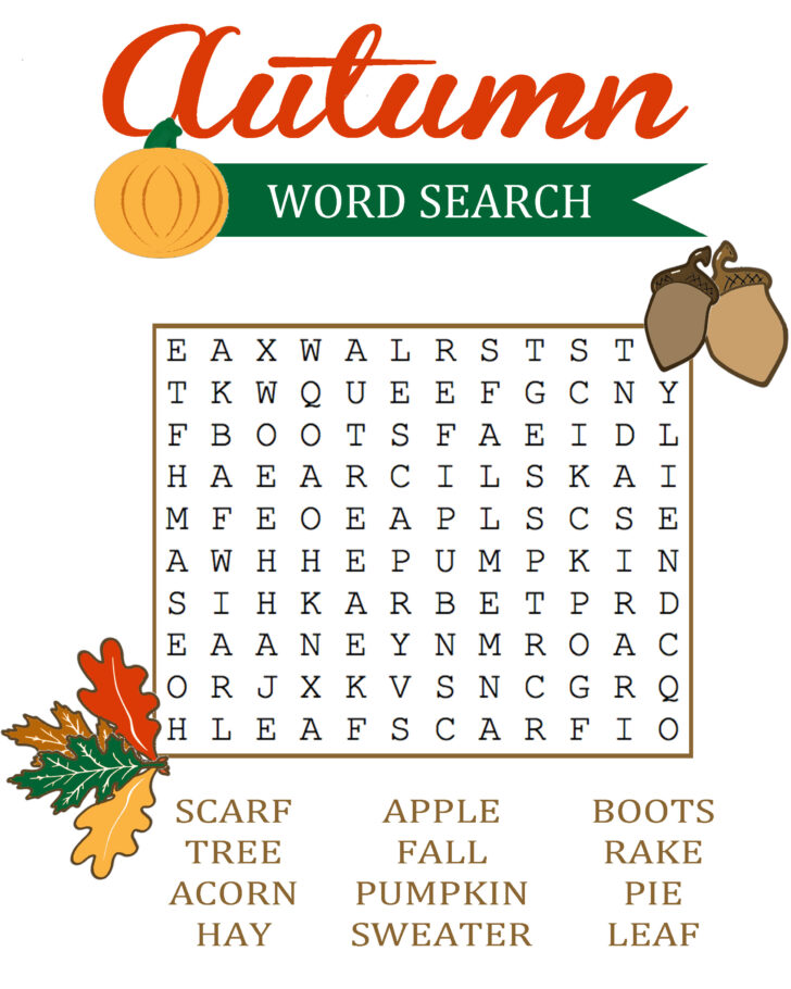 Word Search Puzzles Printable Fall