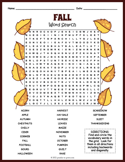 Fall Word Search