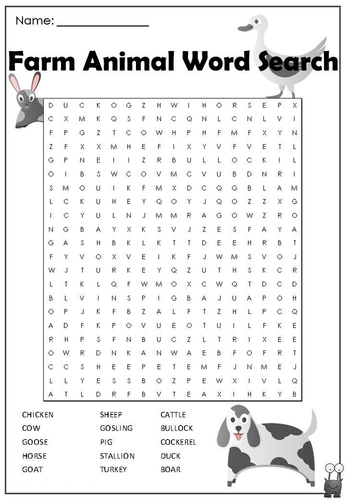 Farm Animal Word Search Activity Shelter