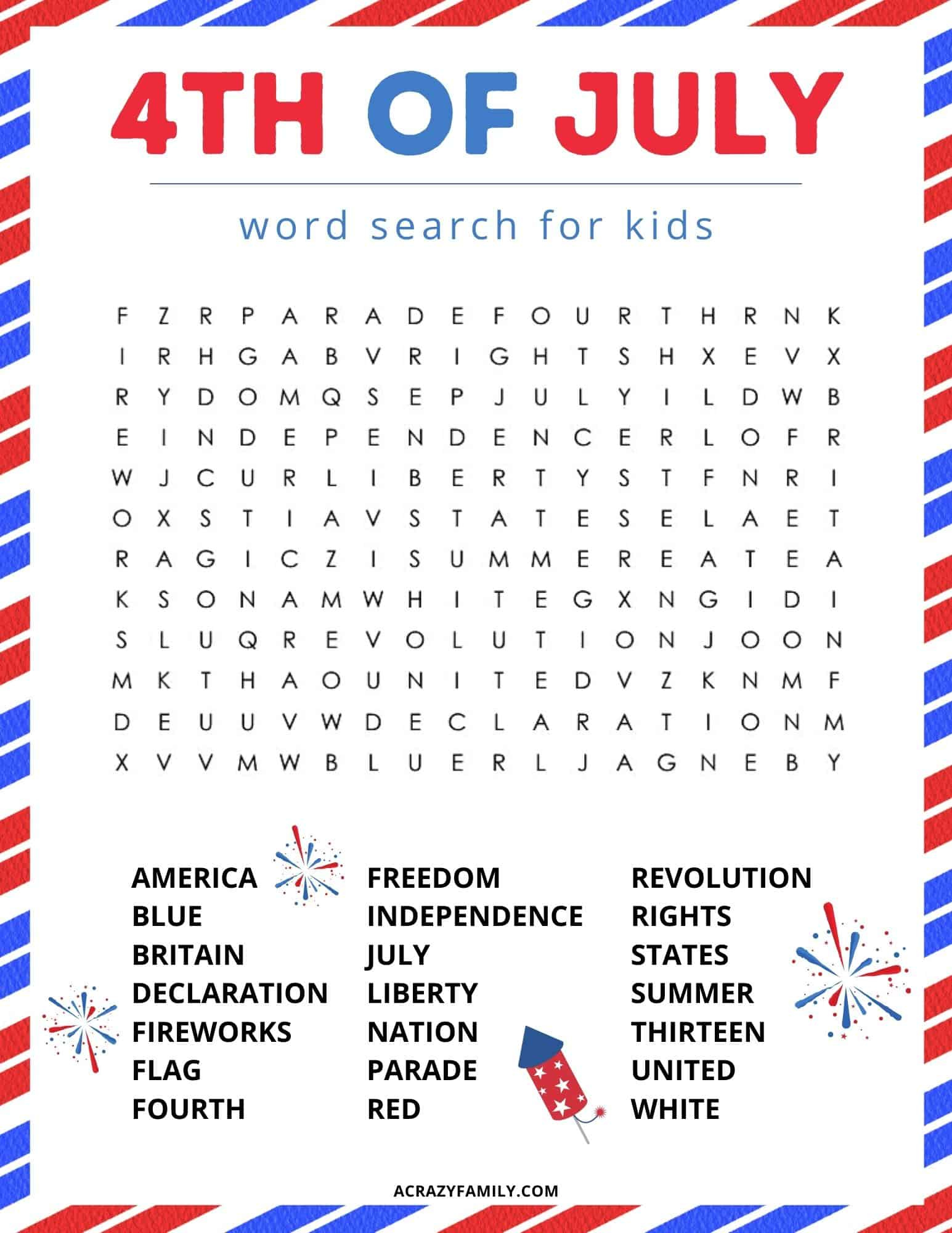 Free 4th Of July Word Search Printable