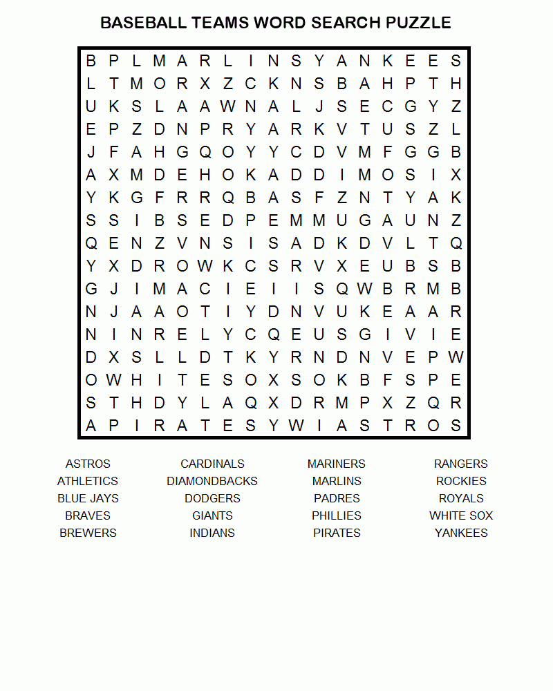 Free Baseball Word Search Activity Shelter