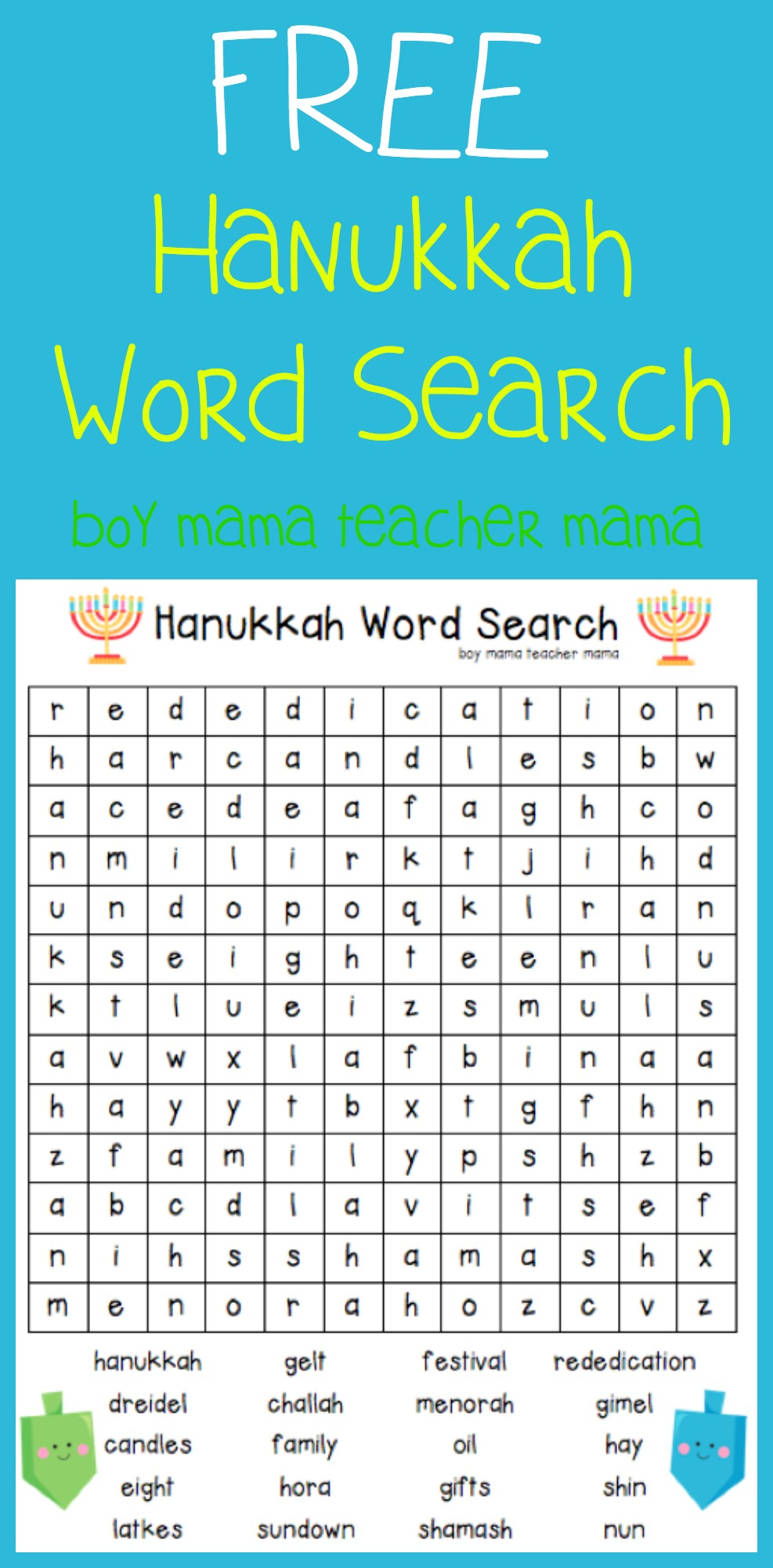 FREE Hanukkah Word Search Boy Mama Teacher Mama