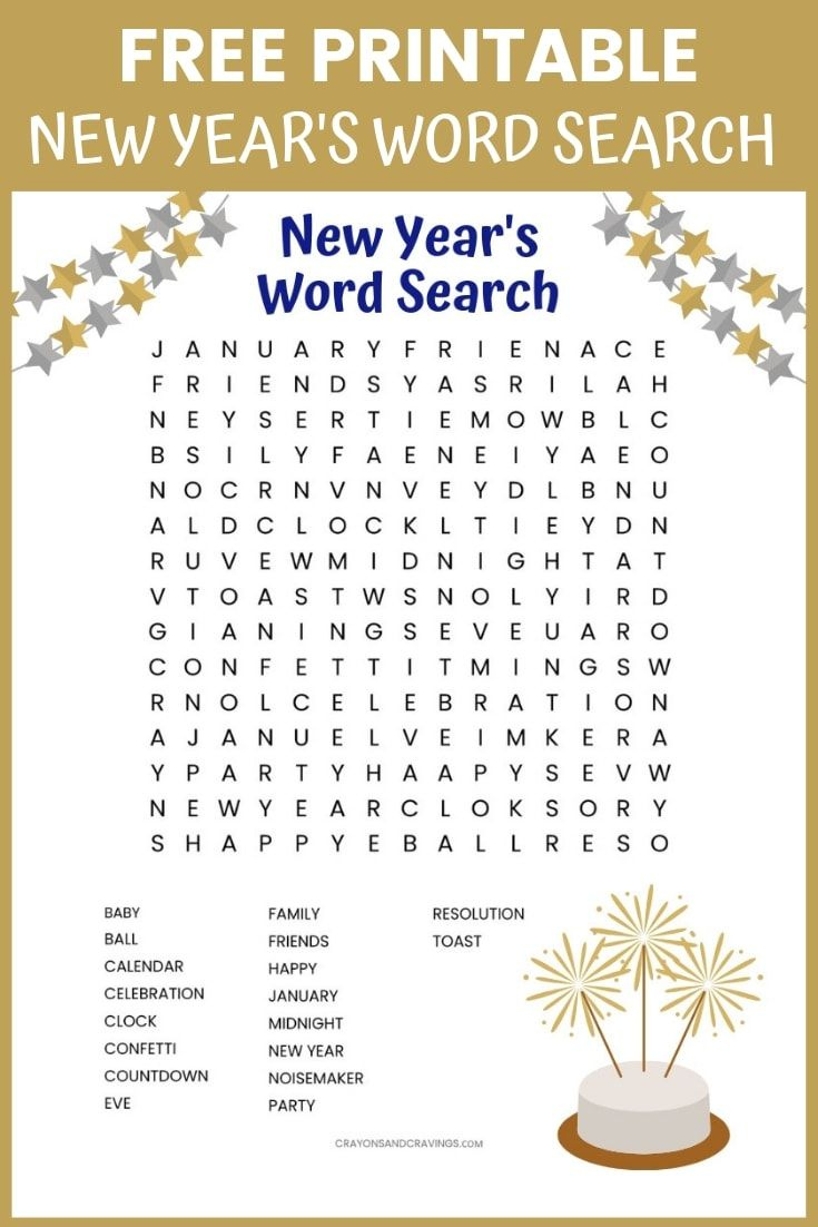Free New Year s Word Search Printable Worksheet With 18 New Year s 