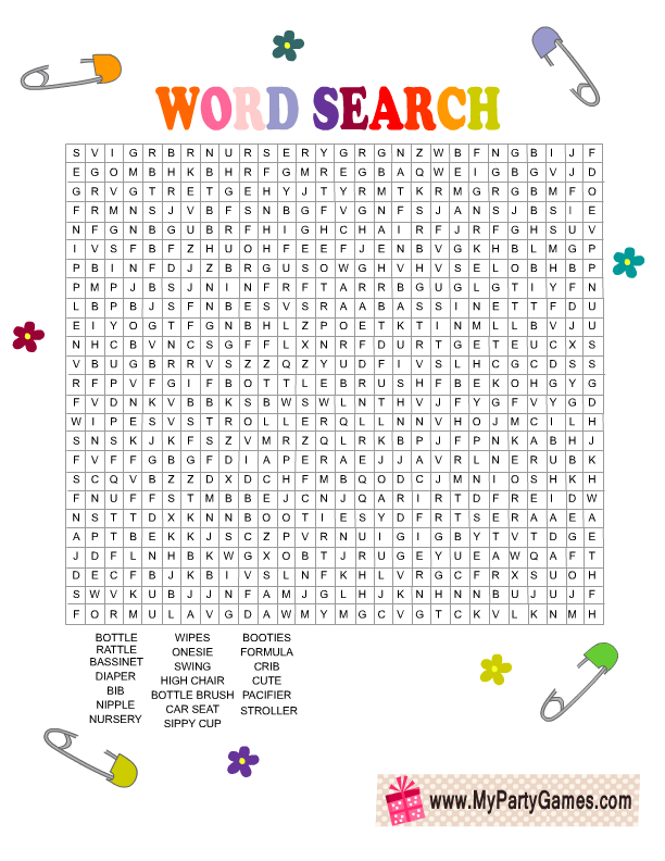 Free Printable Baby Shower Word Search Game