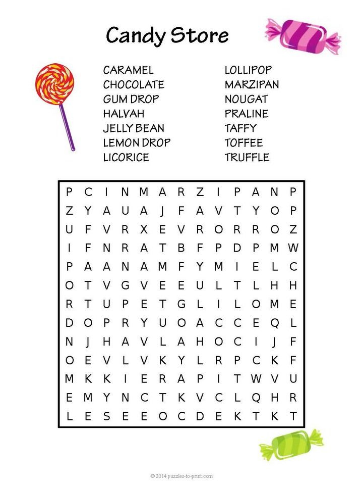 Free Printable Candy Word Search Free Printable Word Searches Word 