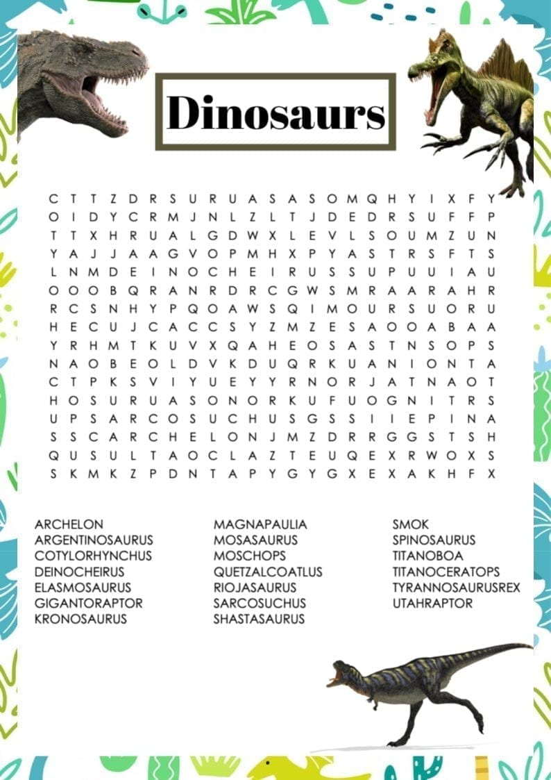 Free Printable Dinosaur Word Search Activity Show My Crafts