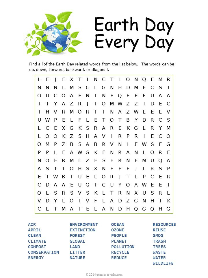 Free Printable Earth Day Word Search Word Puzzles Earth Day Word 