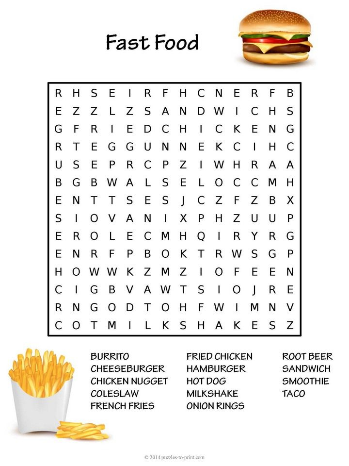 Free Printable Fast Food Word Search Food Words Word Puzzles For ...