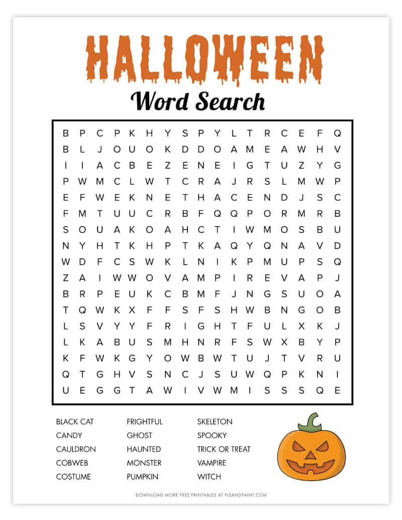 Free Printable Halloween Word Search Pjs And Paint