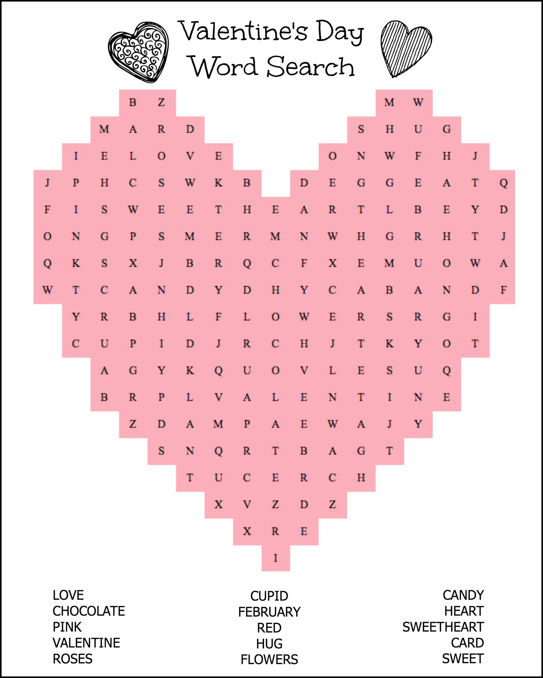 Free Printable Heart Shaped Valentine s Day Word Search For Kids