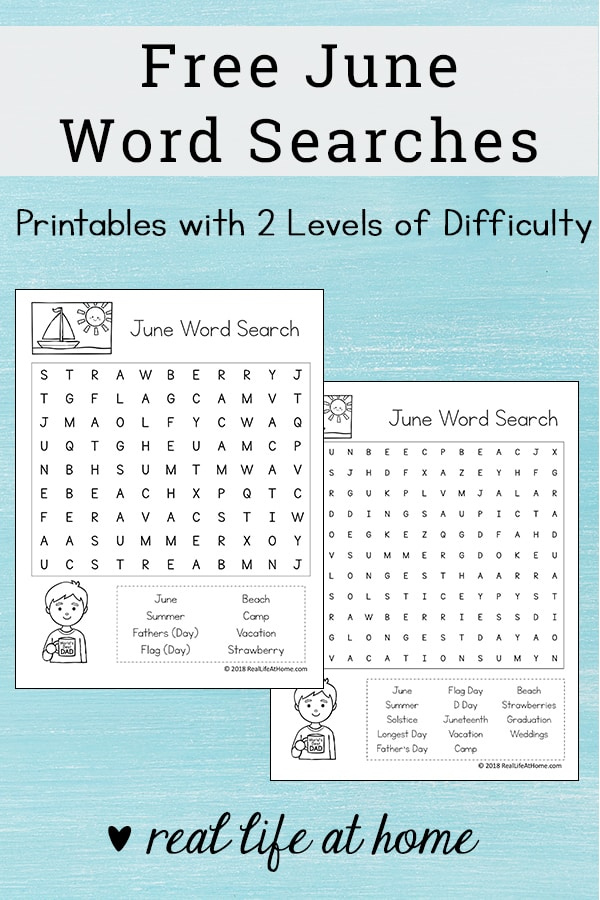 Free Printable June Word Search Printable Puzzle For Kids
