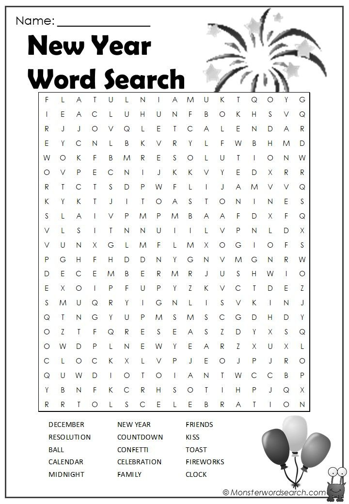 Free Printable New Years Word Search