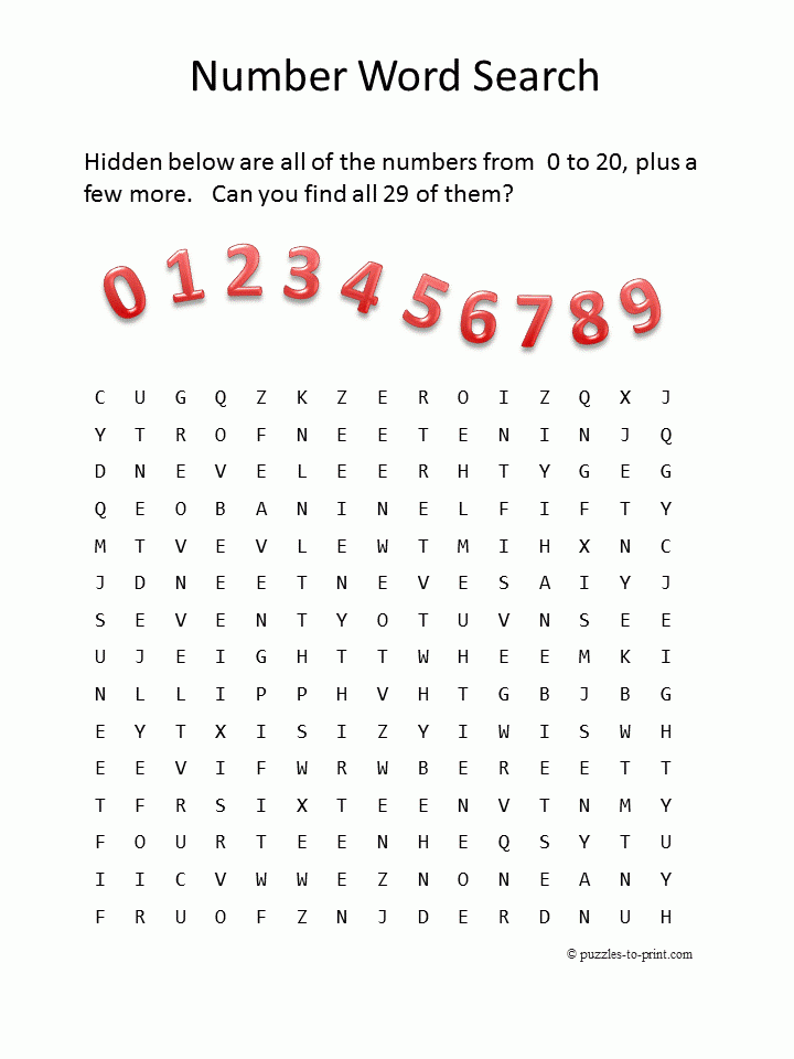 Number Word Search Free Printable