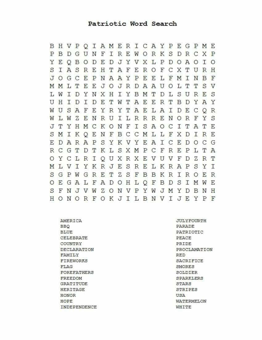 Free Printable Patriotic Word Search with Three Different Skill Levels 