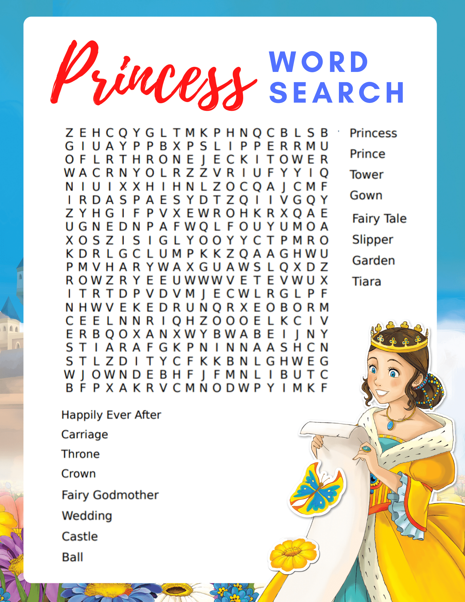 Free Printable Princess Word Search For Kids