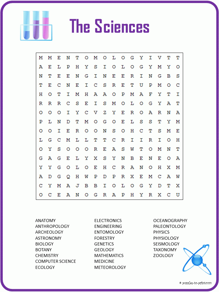 Free Printable Science Word Search Science Words Science Word Search 