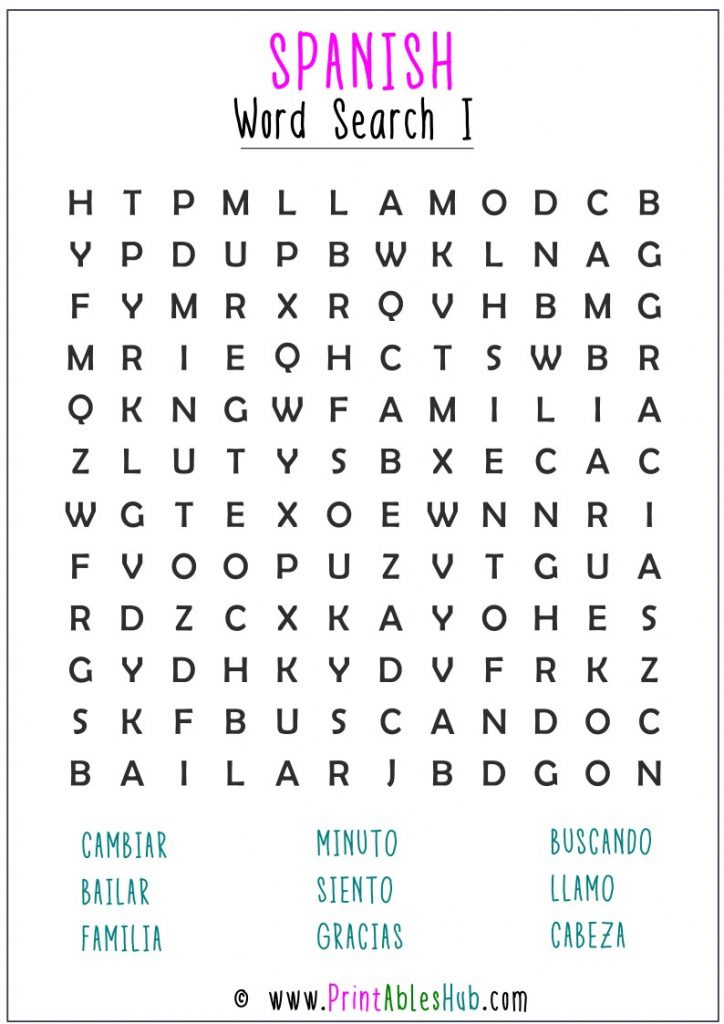 Free Printable Spanish Word Search